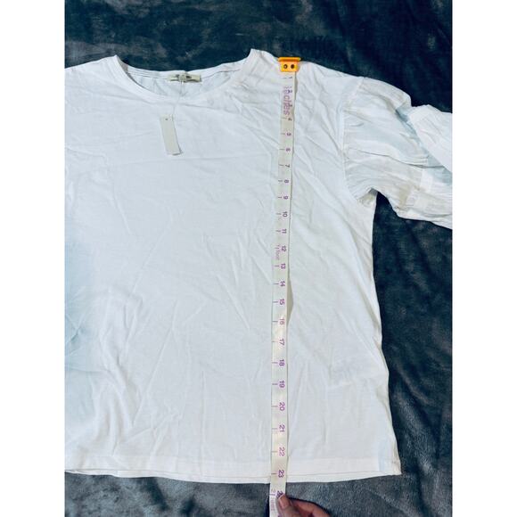 NWT Madewell Size Large Puff-Sleeve Drop-Shoulder Knit Top White Causal - Picture 8 of 9